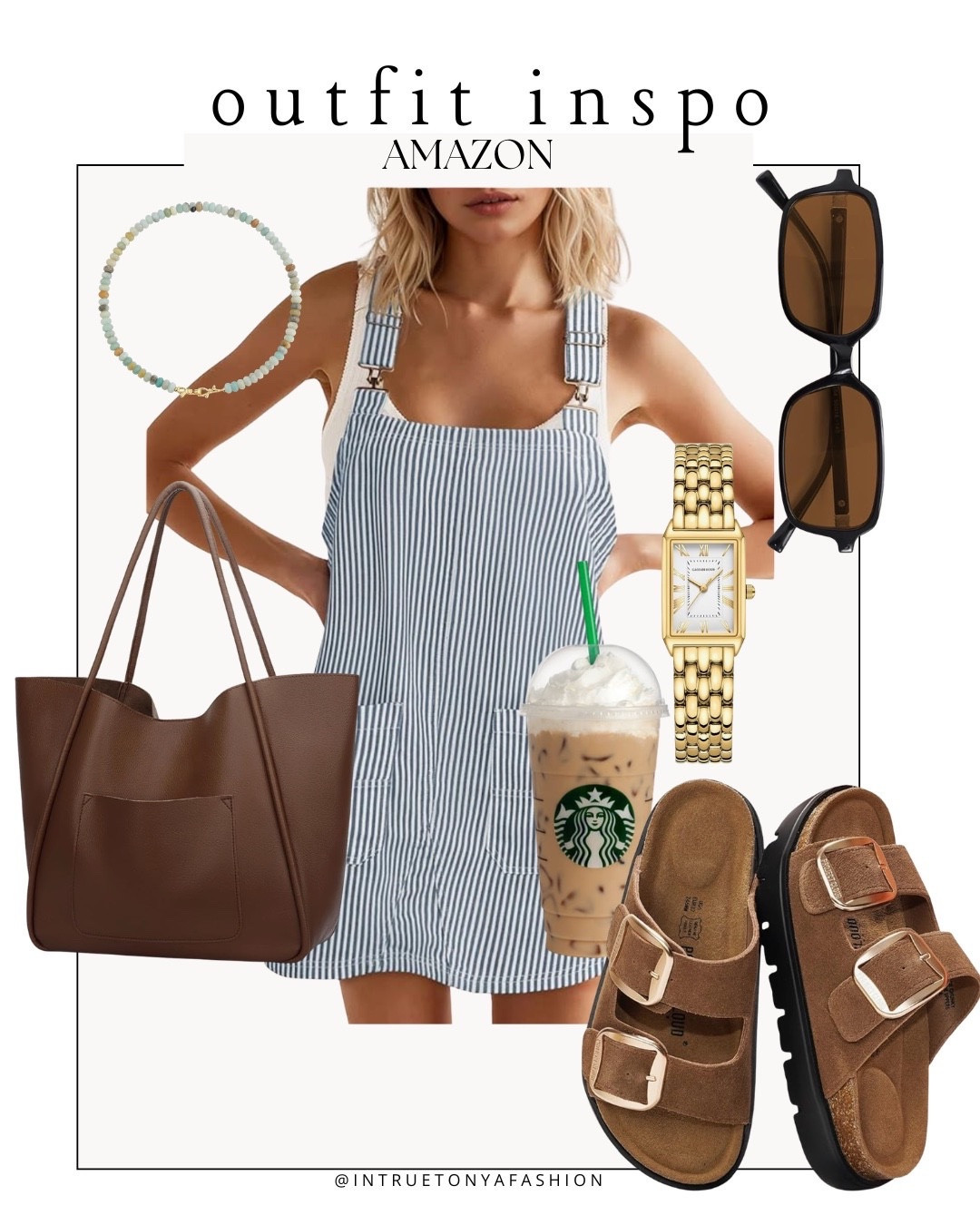 Striped overall dress with brown platform sandals, brown tote bag, gold jewelry, beaded necklace and sunglasses






Size 6/8 summer outfit ideas, midsize summer outfit, casual summer style, effortless everyday style, Amazon fashion midsize, petite Amazon fashion, coffee run outfit, SAHM outfits for summer

#LTKootd #LTKSaleAlert #LTKPetite