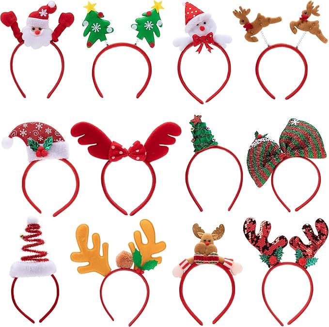 Pack of 12 Christmas Headbands with Assorted Design for Christmas Party Supplies and Party Favors... | Amazon (US)