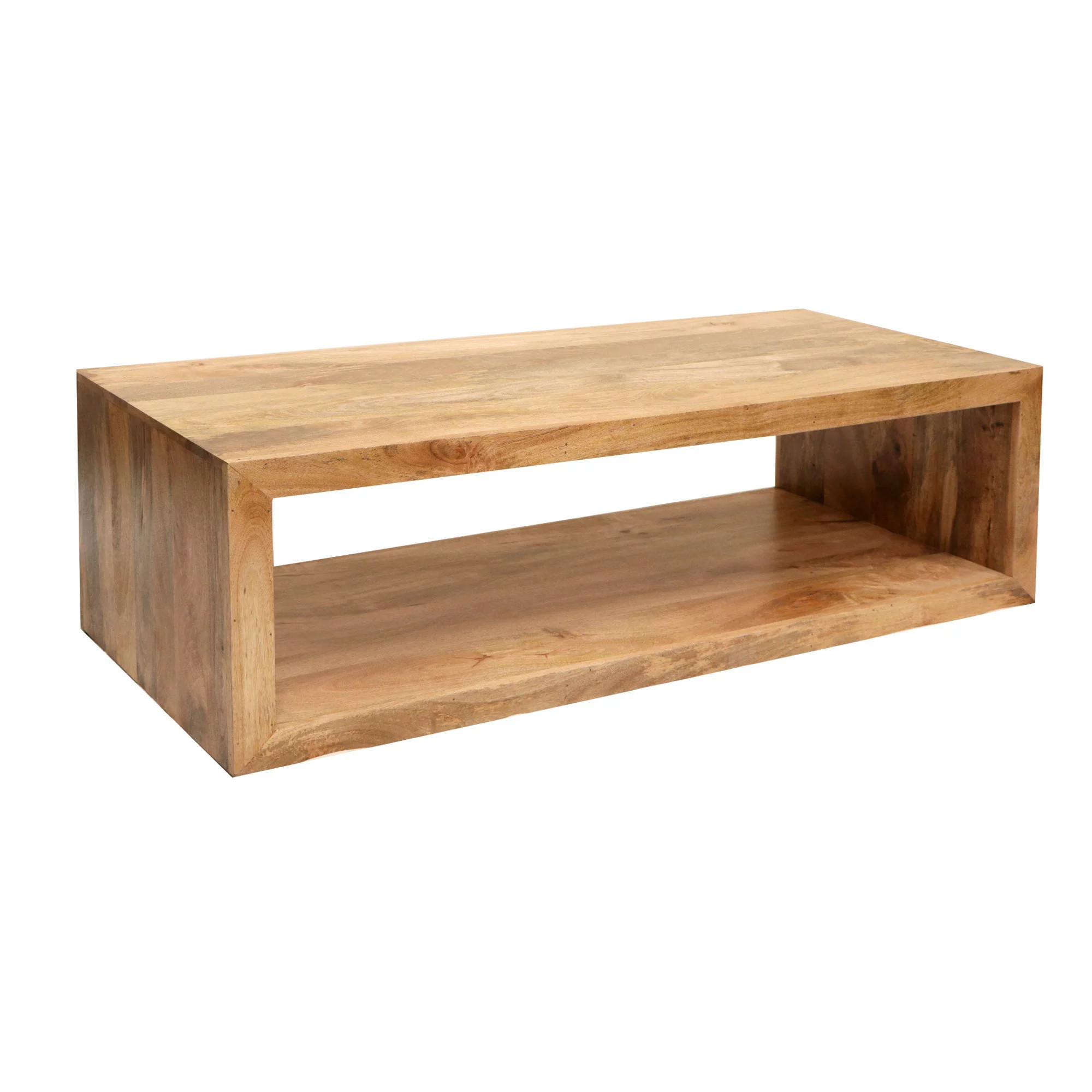 58 Inch Cube Shape Mango Wood Coffee Table with Open Bottom Shelf, Natural Brown - Walmart.com | Walmart (US)