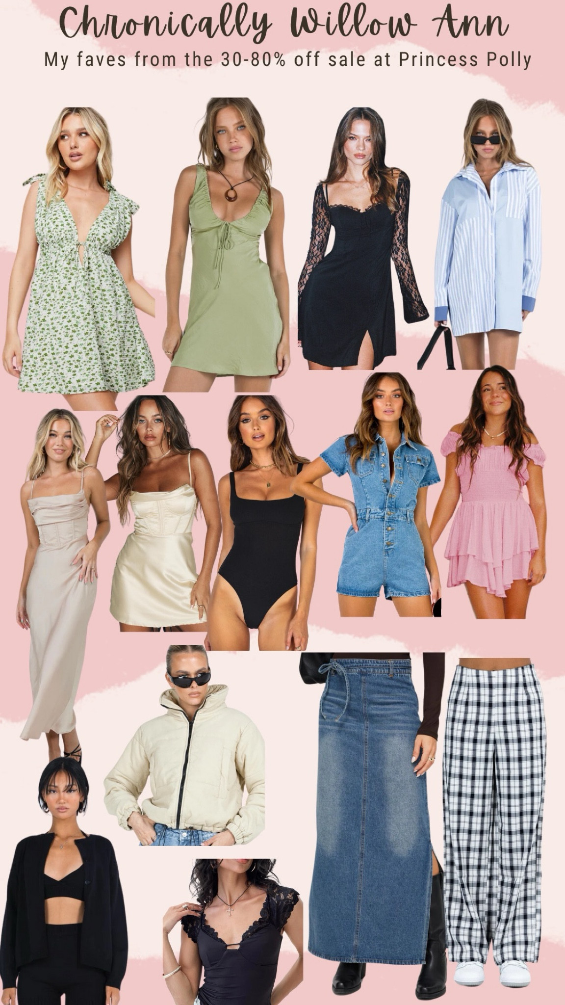 These are some of my all time fave styles that are on major sale at princess Polly. I love all these very unique and different styles. They have the sweetest spring prints and dresses to wonderful closet staples and basics. I love the idea of the long Jean skirts but I’m scared to invest but this sale is awesome!!!

#LTKsalealert #LTKSpringSale #LTKstyletip