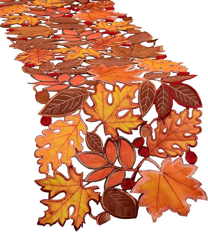 Simhomsen Embroidered Leaves Table Runner for Thanksgiving, Fall or Autumn Harvest Decorations (1... | Amazon (US)