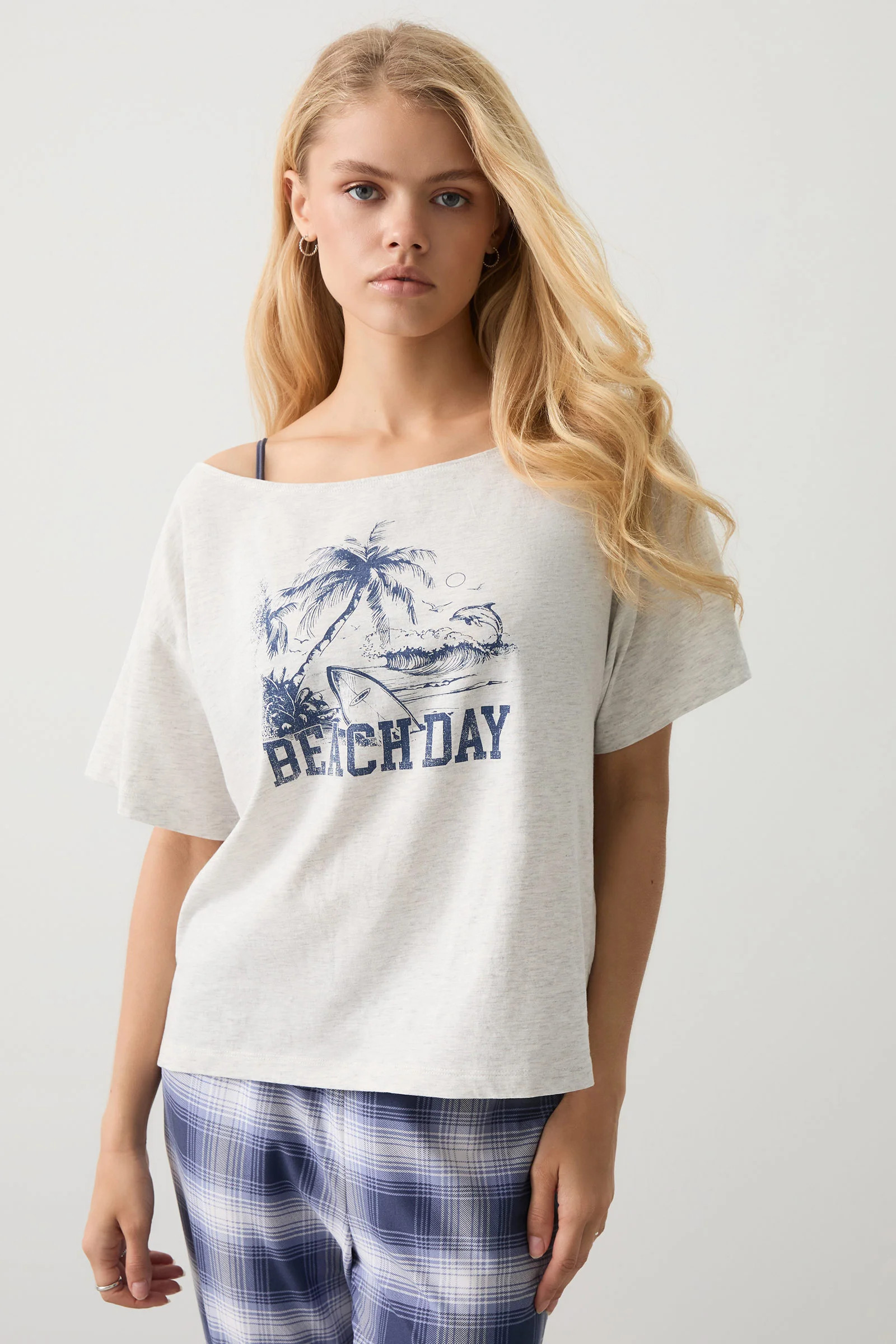 Off Shoulder Graphic PJ Top | Ardene