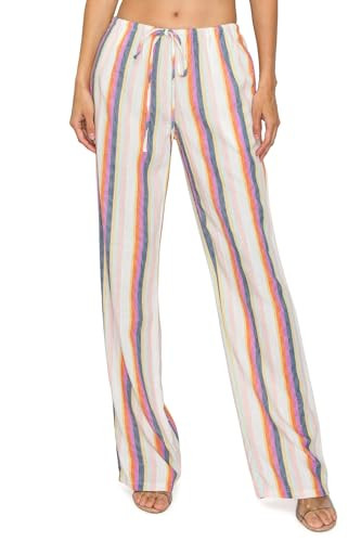 Cali1850 Women's Printed Linen Pants - 30" Inseam Drawstring Elastic Waist Casual Pull On Beach L... | Amazon (US)