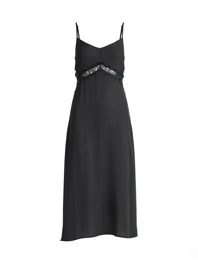 Scoop Women’s Cutaway Midi Dress with Lace Insets, Sizes XS-XXL | Walmart (US)