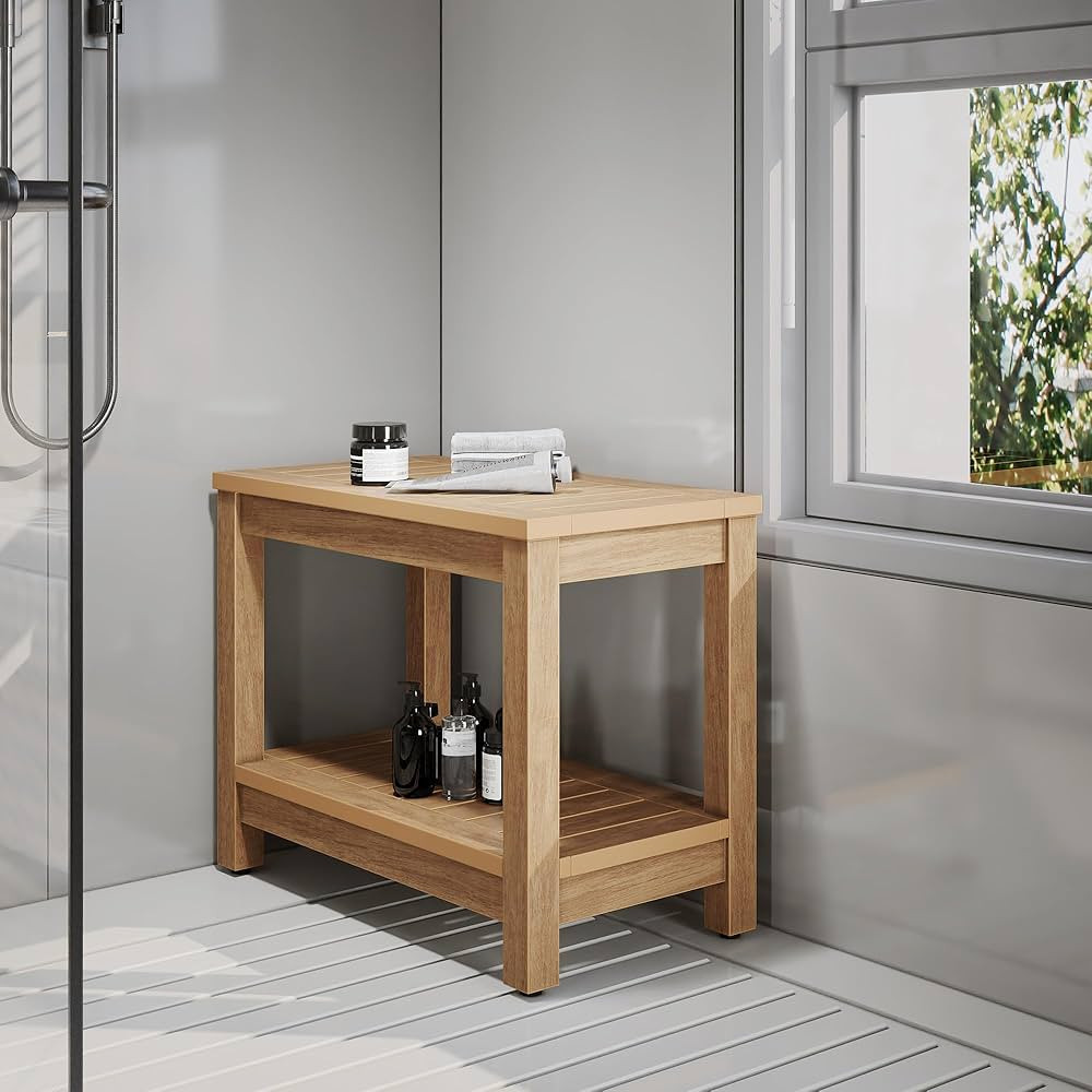 DWVO Poly Lumber Shower Bench, Shower Stool with Storage Shelf, Water Resistant & Non Slip Design... | Amazon (US)