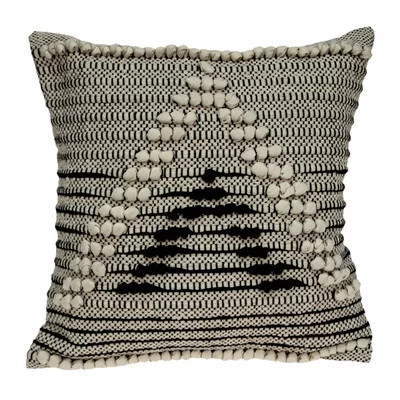 18" Beige and Black Cotton Throw Pillow With Embroidery | Wayfair Professional