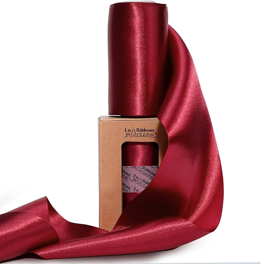 LaRibbons Red Satin Ribbon 4 Inch 10 Yards Christmas Ribbons Double Faced Luxury Burgundy Silk Ri... | Amazon (US)