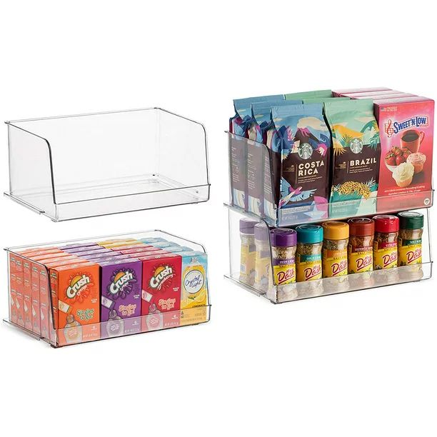 Set Of 4 Clear Pantry Organizer Bins Stackable Household Plastic Food Storage Basket with Wide Op... | Walmart (US)