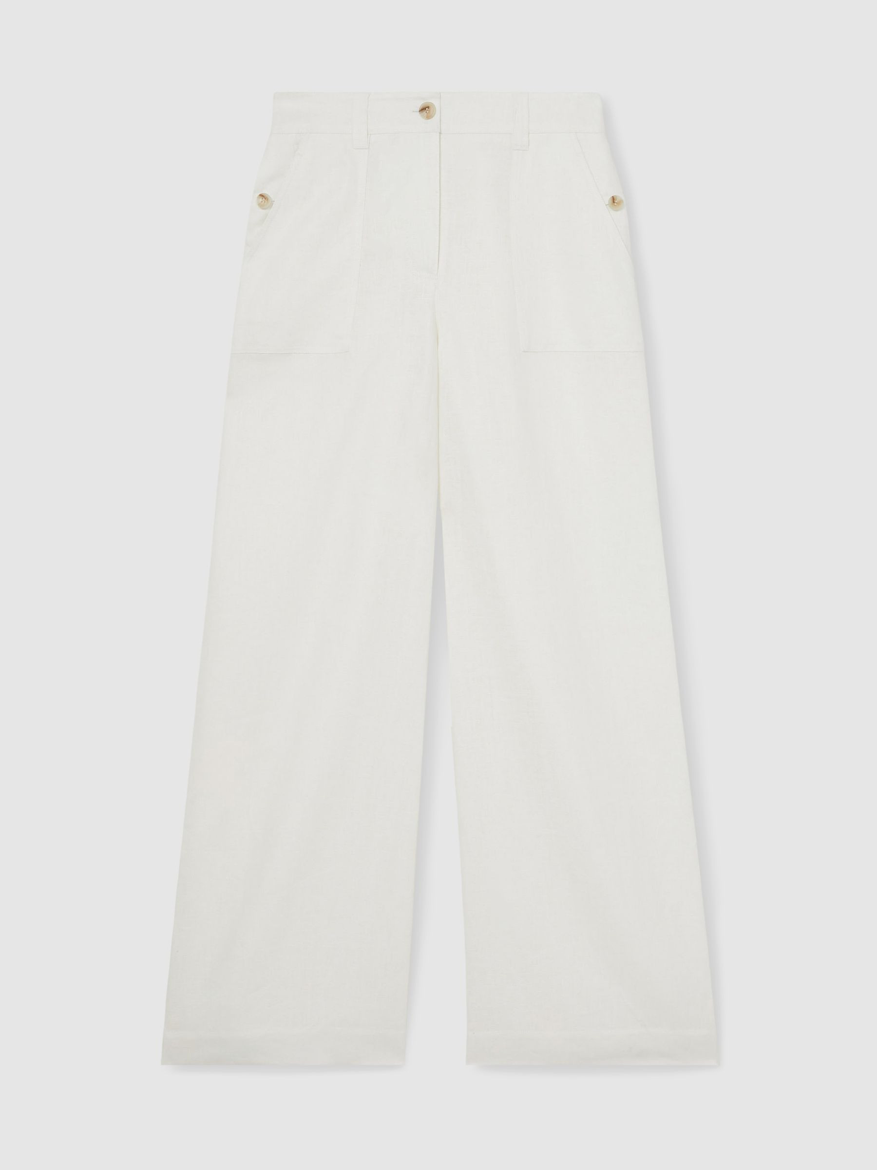 Reiss Linen Wide-Leg Trousers in White - REISS | Reiss UK