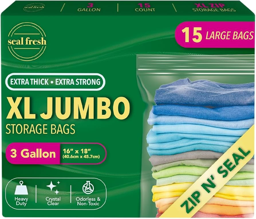 3 Gallon Large Plastic Storage Bags – 16" x 18" (15 Count) – Reusuable XXL Extra Large Heavy ... | Amazon (US)