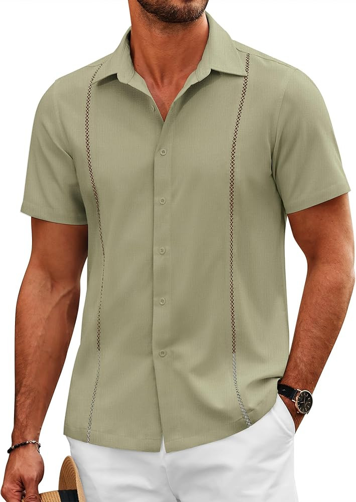 COOFANDY Mens Cuban Guayabera Shirts Short Sleeve Button Down Shirt Lightweight Summer Beach Shir... | Amazon (US)
