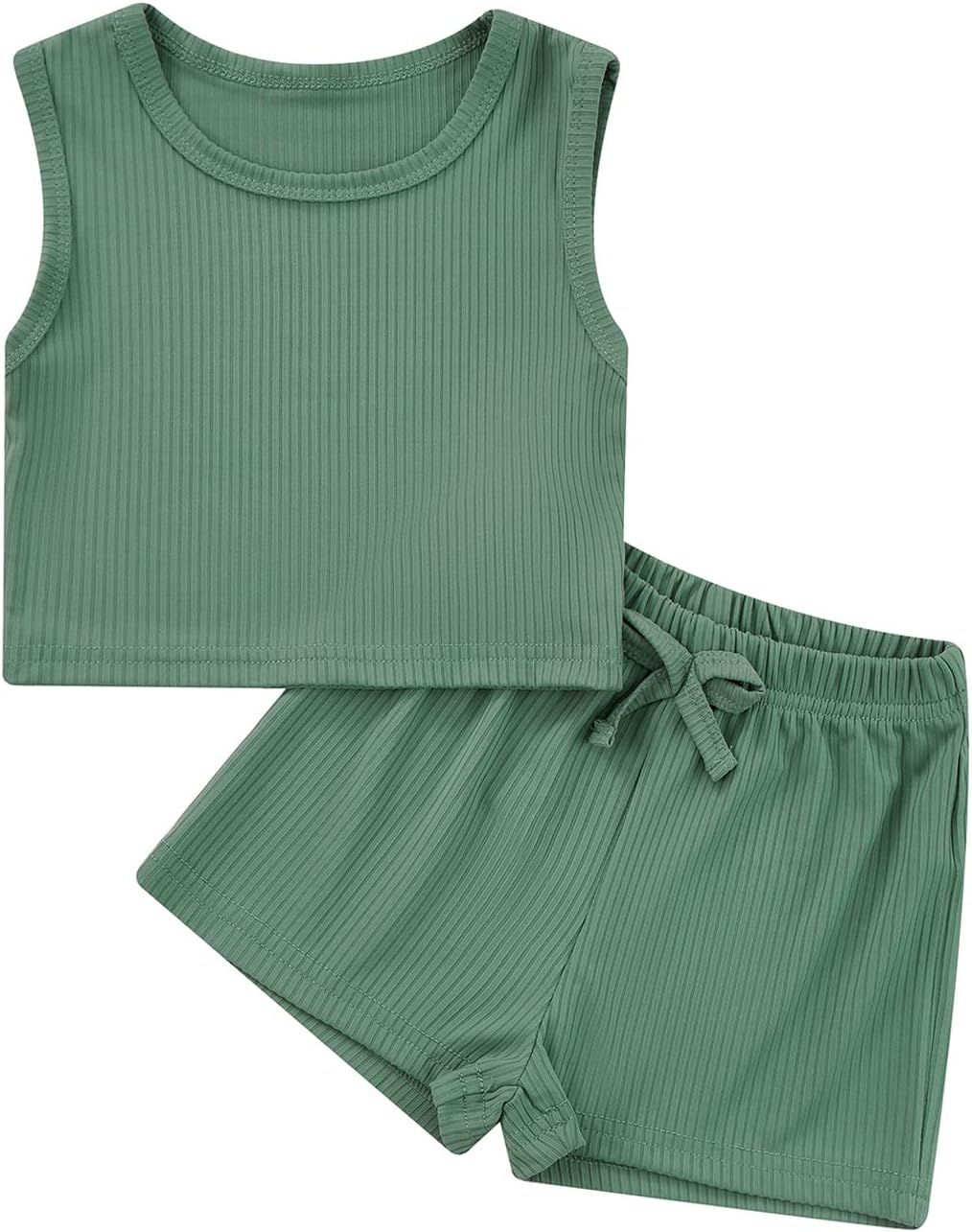 Puloru 2Pcs Infant Baby Pants Set Solid Color Romper/T-shirt Tops and Shorts Pants Newborn Knitte... | Amazon (US)