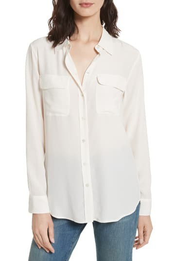 Women's Equipment 'Slim Signature' Silk Shirt, Size X-Small - White | Nordstrom