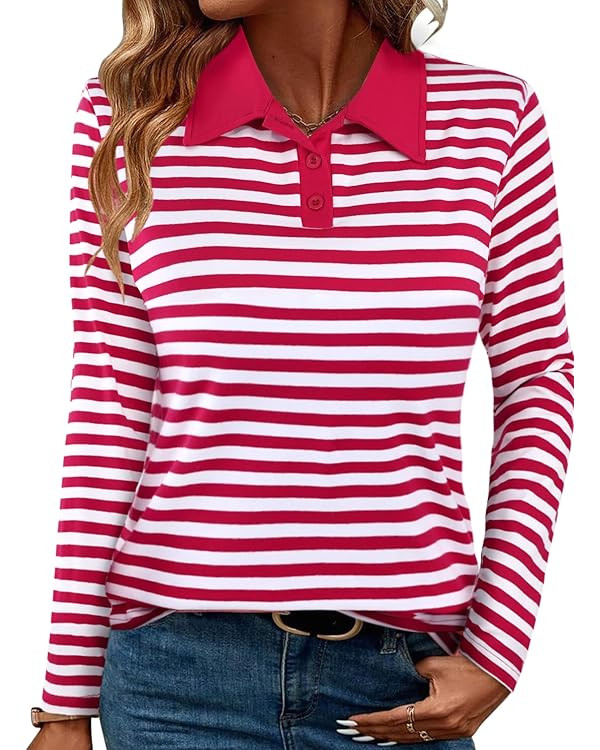 LilyCoco Womens Striped Long Sleeve Shirt V Neck T Shirts Casual Fall Boho Tops | Amazon (US)