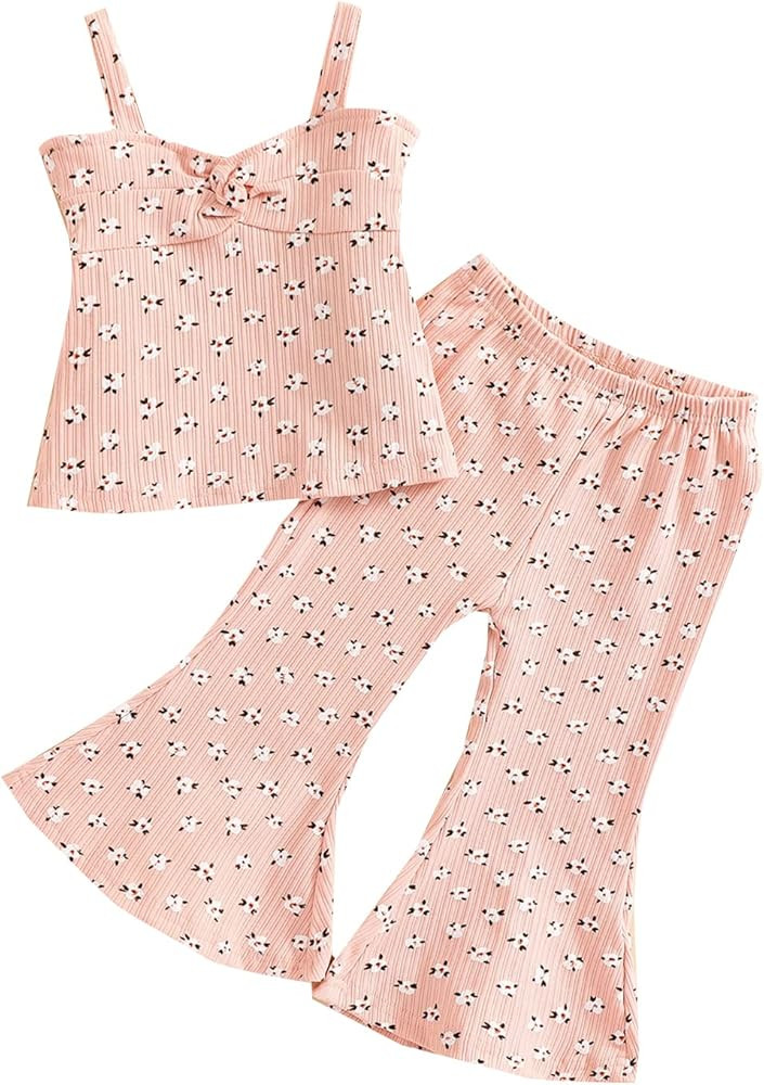 COORALLY Baby Girl Floral Clothes Sleeveless Sling Vest Tops Bell Bottom Flare Pants Summer 2PCS Out | Amazon (US)