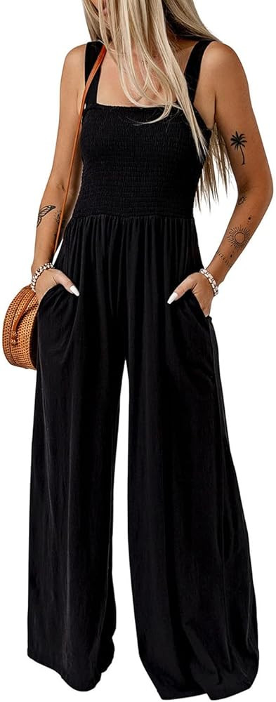 AILUNSNIKA Womens Casual Sleeveless Strap Jumpsuits Smocked High Waist Backless Overalls Long Pan... | Amazon (CA)