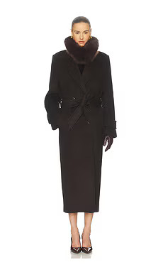 Helsa Bold Shoulder Long Coat in Espresso from Revolve.com | Revolve Clothing (Global)