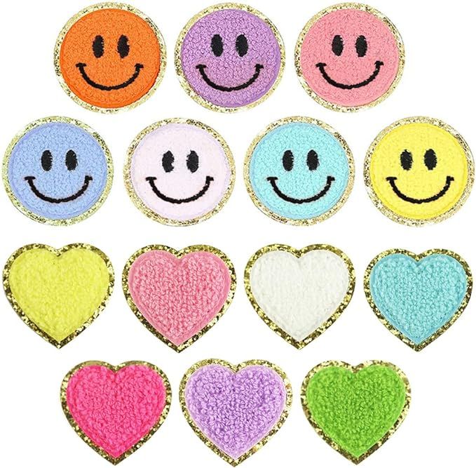 14 Pcs Iron on Patches Smiley Face Patch Cute Chenille Patches Decorative Repair Patches Heart Ha... | Amazon (US)