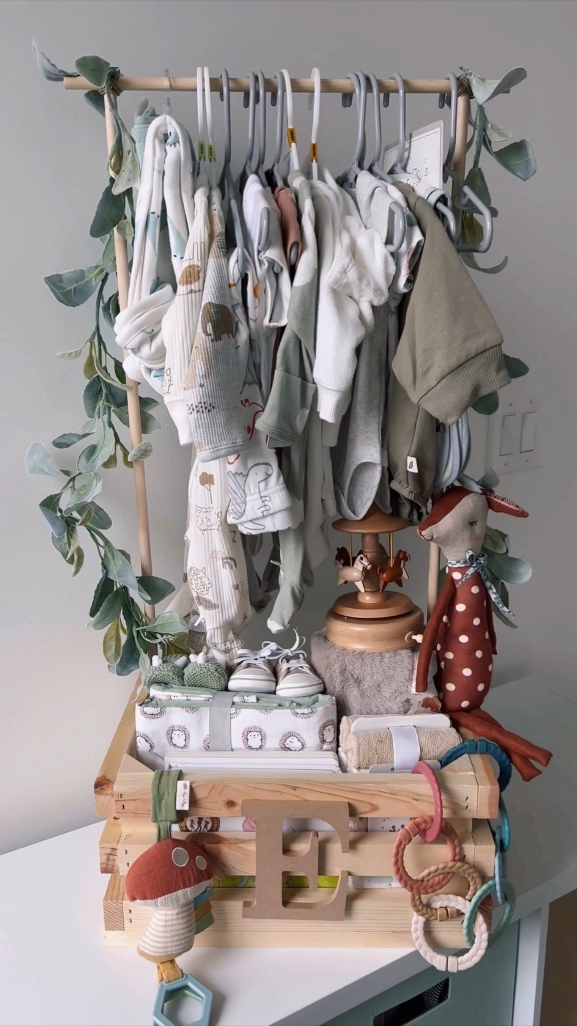 Baby shower gift idea | newborn baby boy gifts, neutral baby outfits & gift, closet crate baby sprinkle gift basket, boy mom

#LTKBaby