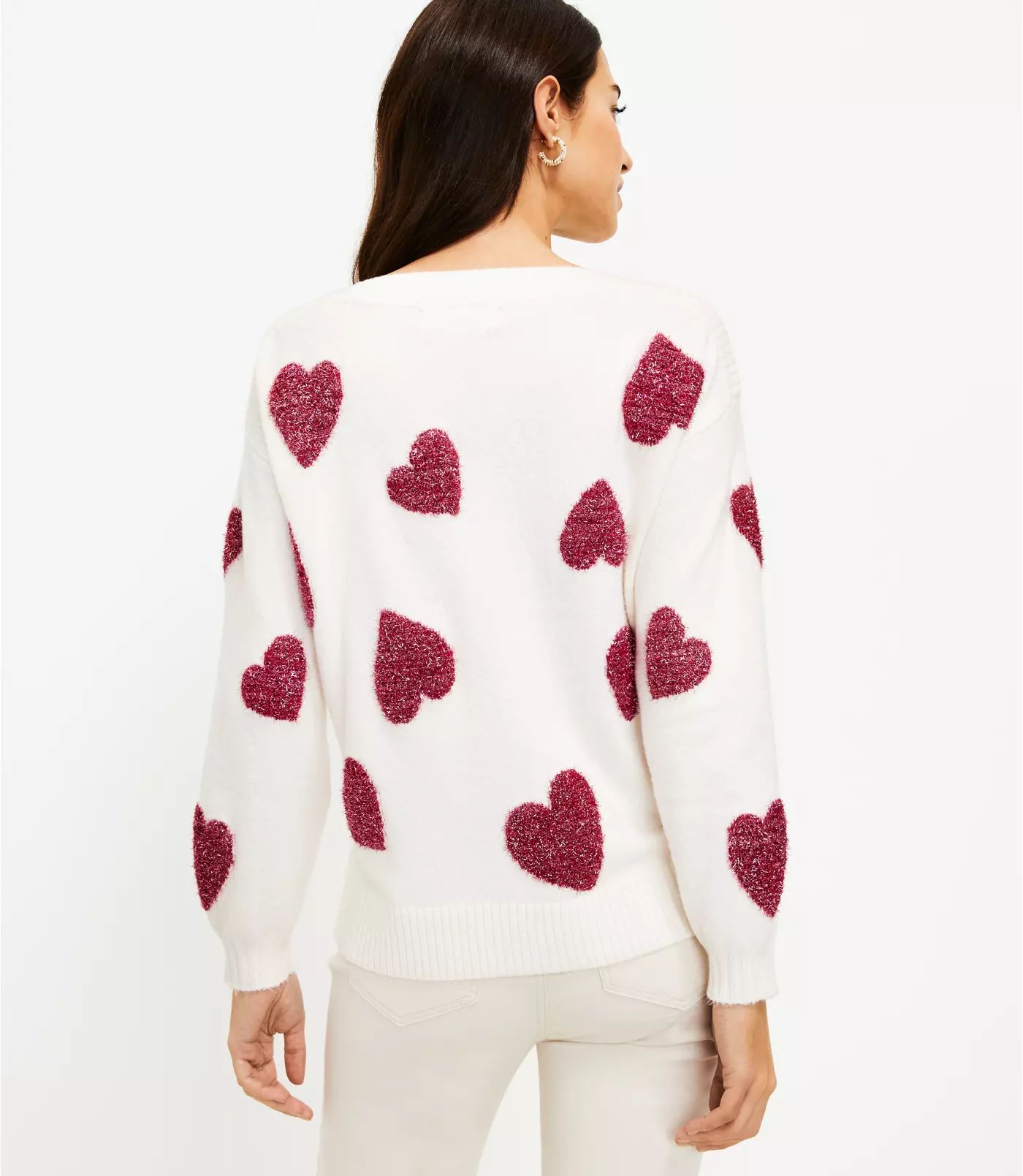 Shimmer Heart Boatneck Sweater | LOFT