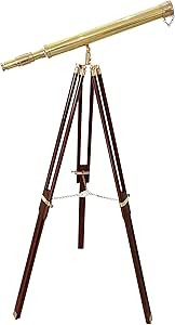 A Shiny Brass Nautical Single Barrel Telescope Wooden Tripod Ideal Home Decor Brass Finish & Brow... | Amazon (US)