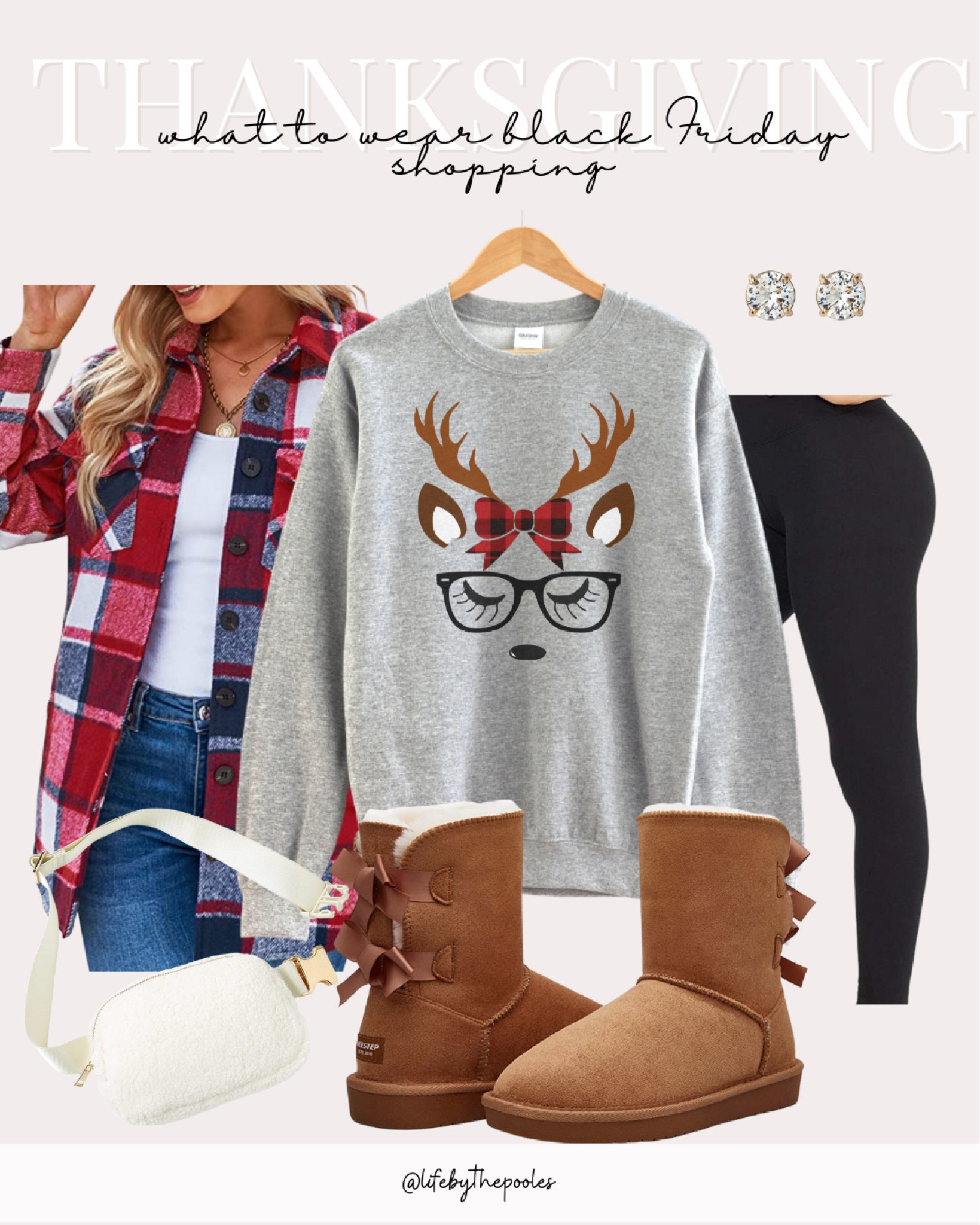 What to wear Black Friday shopping on thanksgiving day, Christmas sweater, Christmas outfit, festive holiday outfit idea, ugg boots dupe, fur boots with bows, oversized Christmas sweater, legging and boots outfit, red plaid shacket, lululemon dupe belt bag #LTKchristmas #blackfriday #ltkunder50 #ltkholidayguide #ltkshoecrush 

#LTKstyletip #LTKHoliday #LTKSeasonal