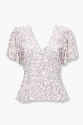 Forever 21 Floral Butterfly-Sleeve Top , Taupe/ivory | Forever 21 (US)