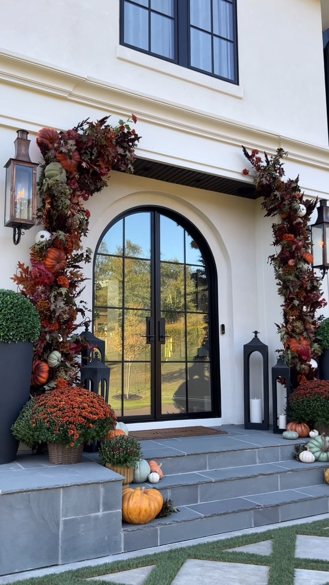 Fall porch decor 
Pottery barn candles 
Hobby lobby and Walmart floral 
Bevolo lanterns

#LTKHome #LTKSeasonal