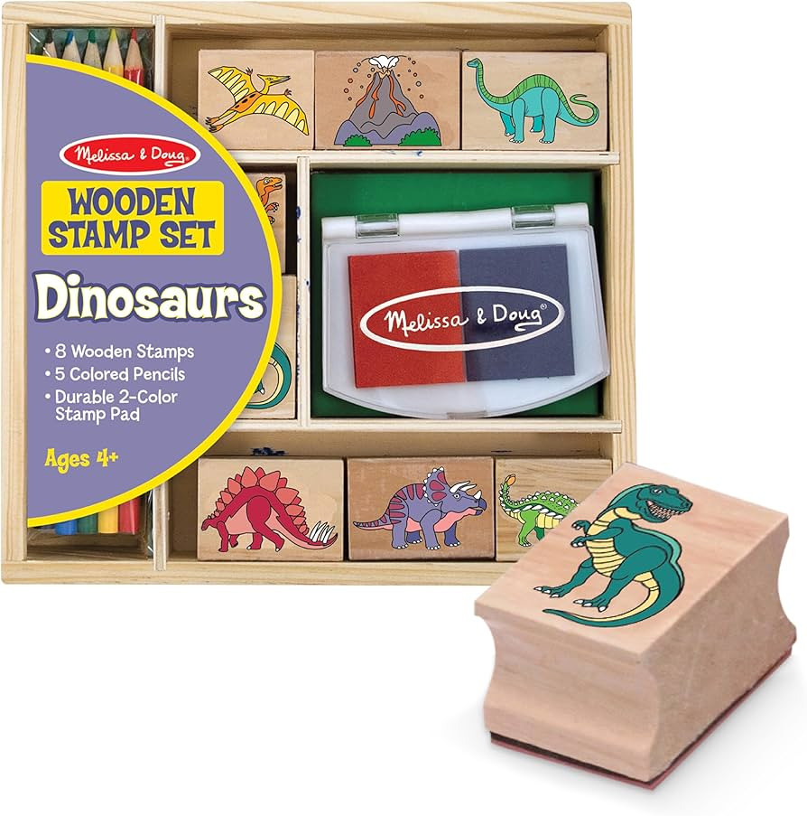 Melissa & Doug Wooden Stamp Set: Dinosaurs - 8 Stamps, 5 Colored Pencils, 2-Color Stamp Pad - FSC... | Amazon (US)