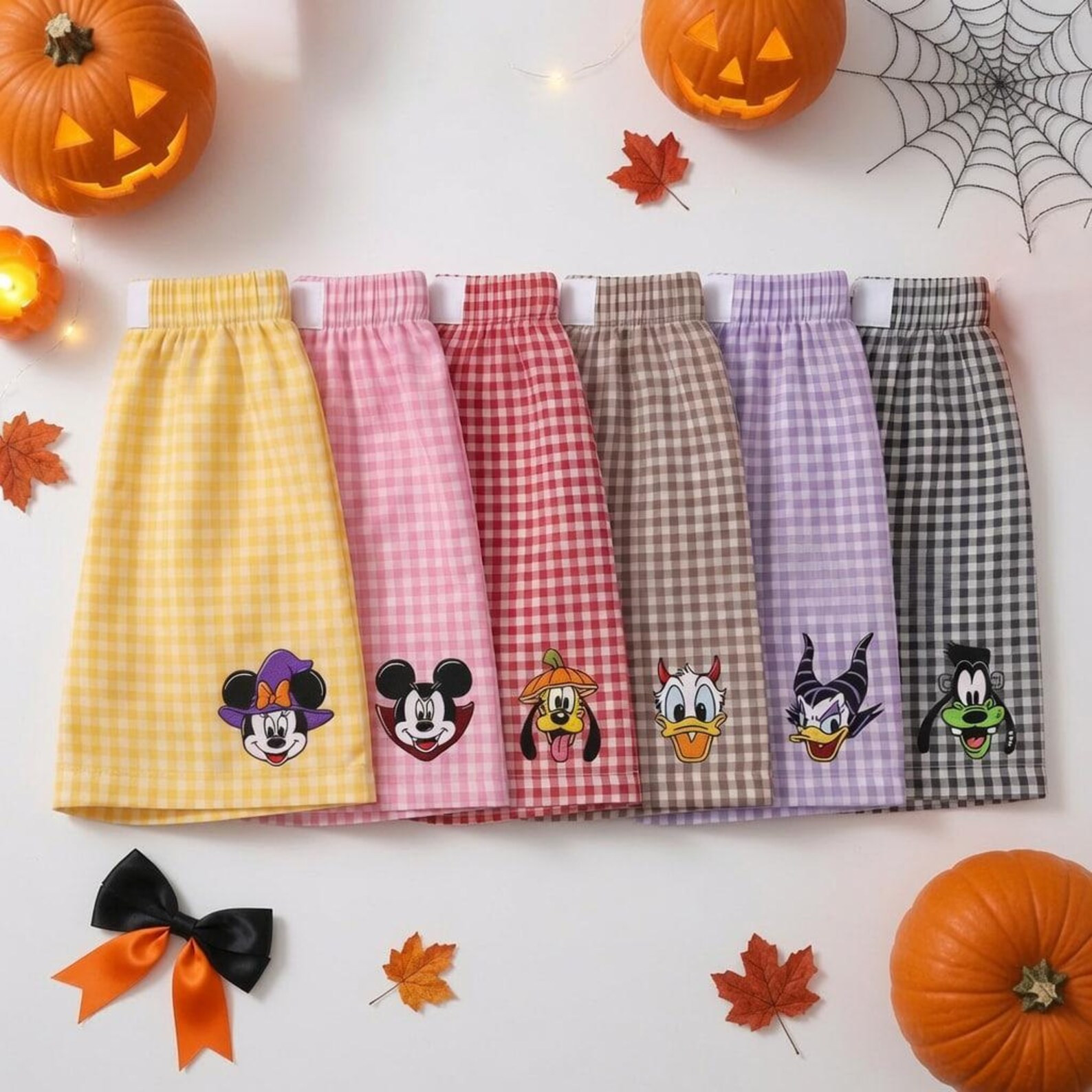 Mickey and Friends Embroidered Gingham Shorts, Spooky Halloween Lounge Shorts, Mickey Minnie Dona... | Etsy (Global)