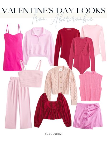 Valentine’s Day looks from Abercrombie, Abercrombie Valentine’s Day outfits, pink pants, pink bodysuit, red bodysuit, pink dress, Valentine’s Day sweater, winter outfit, resort wear, vacation outfits, work outfit

#LTKparties #LTKSeasonal #LTKstyletip