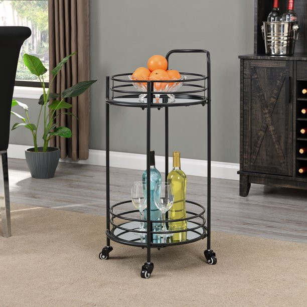 FirsTime & Co.® Black Joliet Round Bar Cart, Metal, Mirrored Glass, 33.5" x 15" - Walmart.com | Walmart (US)