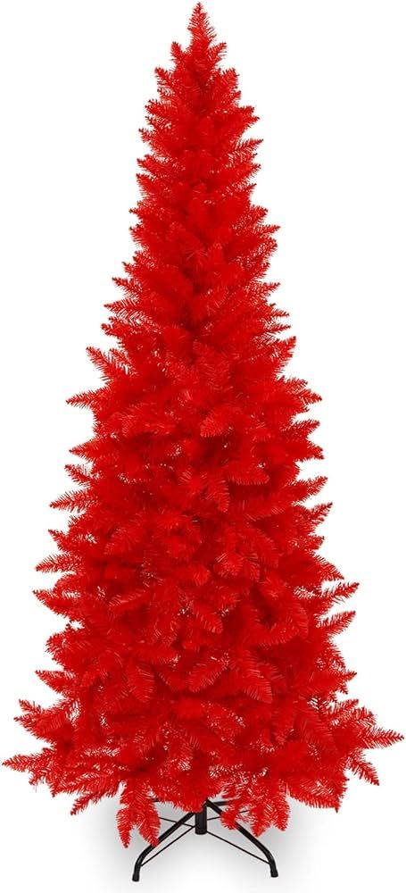 Wabolay 7ft Artificial Pencil Slim Orange Red Christmas Tree Unlit-Tall Skinny Hinged Full Real H... | Amazon (US)