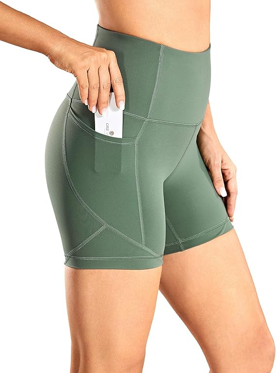 CRZ YOGA Women's Naked Feeling Biker Shorts - 5 Inches High Waisted Gym Running Compression Spand... | Amazon (US)