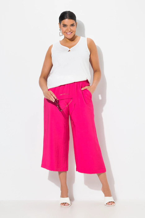 Textured Elastic Waist Culottes | Ulla Popken - US