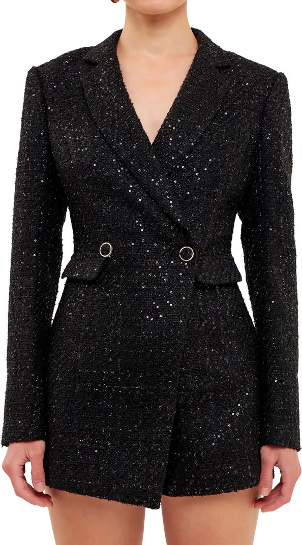 Premium Sequin Tweed Long Sleeve Blazer Minidress | Nordstrom