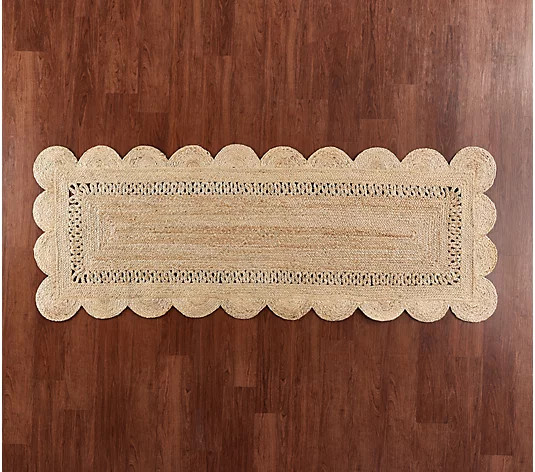 2.7' x 7' Scalloped Braided Jute Runner Rug by Bright Bazaar | QVC