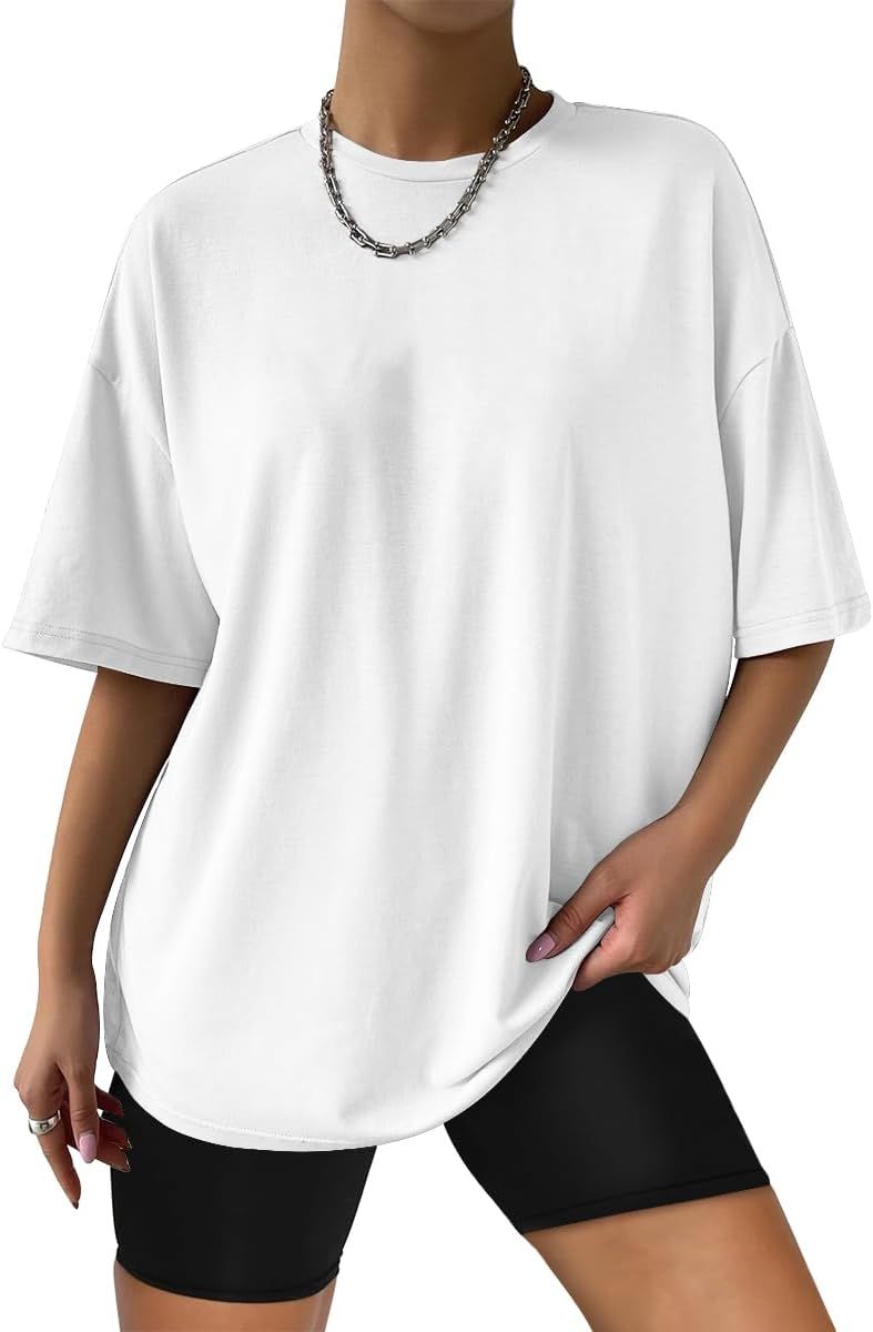 Trendy Queen Womens Oversized T Shirts Loose Fit Cotton Crewneck Short Sleeve Tops Summer Casual ... | Amazon (US)