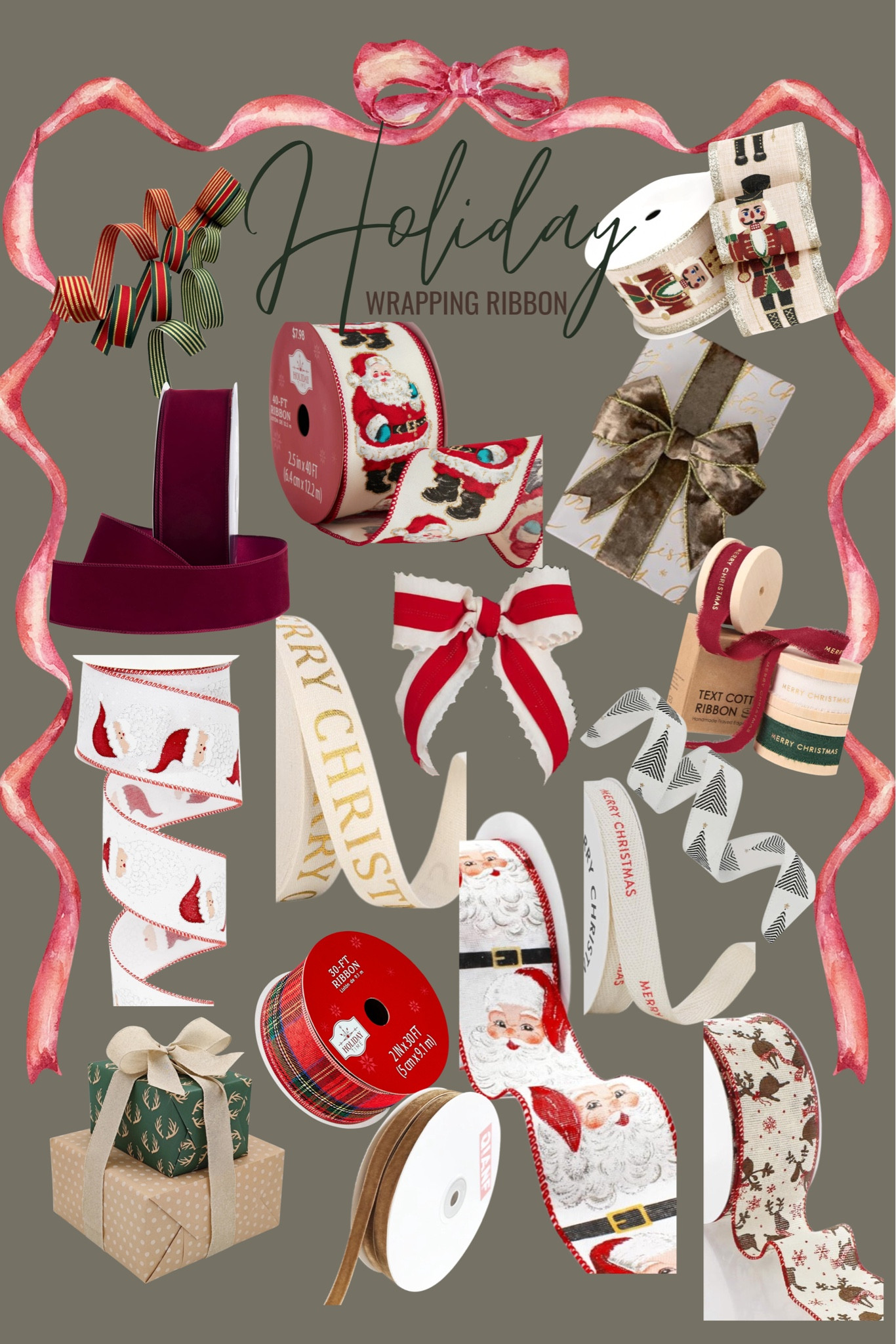 Christmas wrapping ribbon, gift wrap, holiday Christmas wrap, holiday gift wrap, holiday ribbon, Christmas gift wrap, velvet ribbon, bow wrapping ribbon, bows, bow gift wrap, Santa ribbon, nutcracker ribbon,
nutcracker, classic Christmas, plaid ribbon, scalloped bow, scalloped ribbon, velvet bows, Christmas bows

#LTKHoliday #LTKSeasonal #LTKGiftGuide