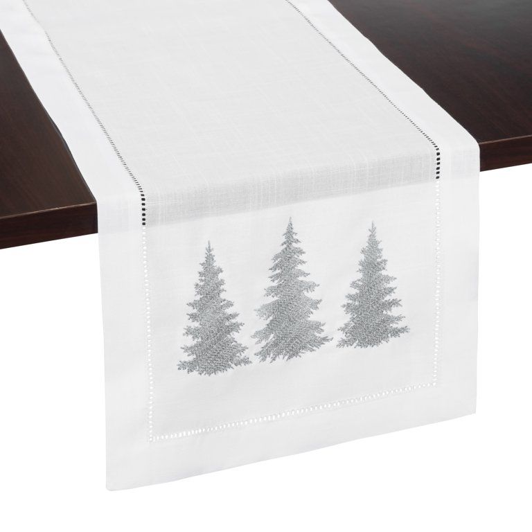 Brio Trends Silver Winter Christmas Tree Embroidered Table Runner, Farmhouse Christmas Decoration... | Walmart (US)