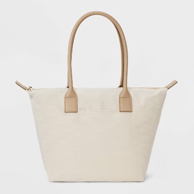 Foundational Tote Handbag - Universal Thread™ Taupe: Double Handle, Zip Closure, Cotton Canvas, 18.5" Width | Target