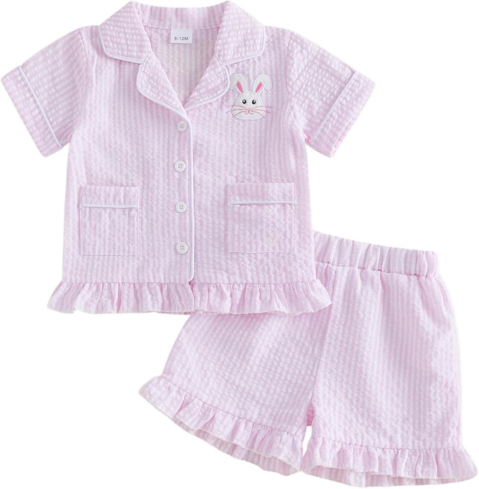 Toddler Baby Girl Boy Easter Pajamas Rabbit Stripe Print Lapel Button Shirt Shorts Kids Bunny PJs... | Amazon (US)