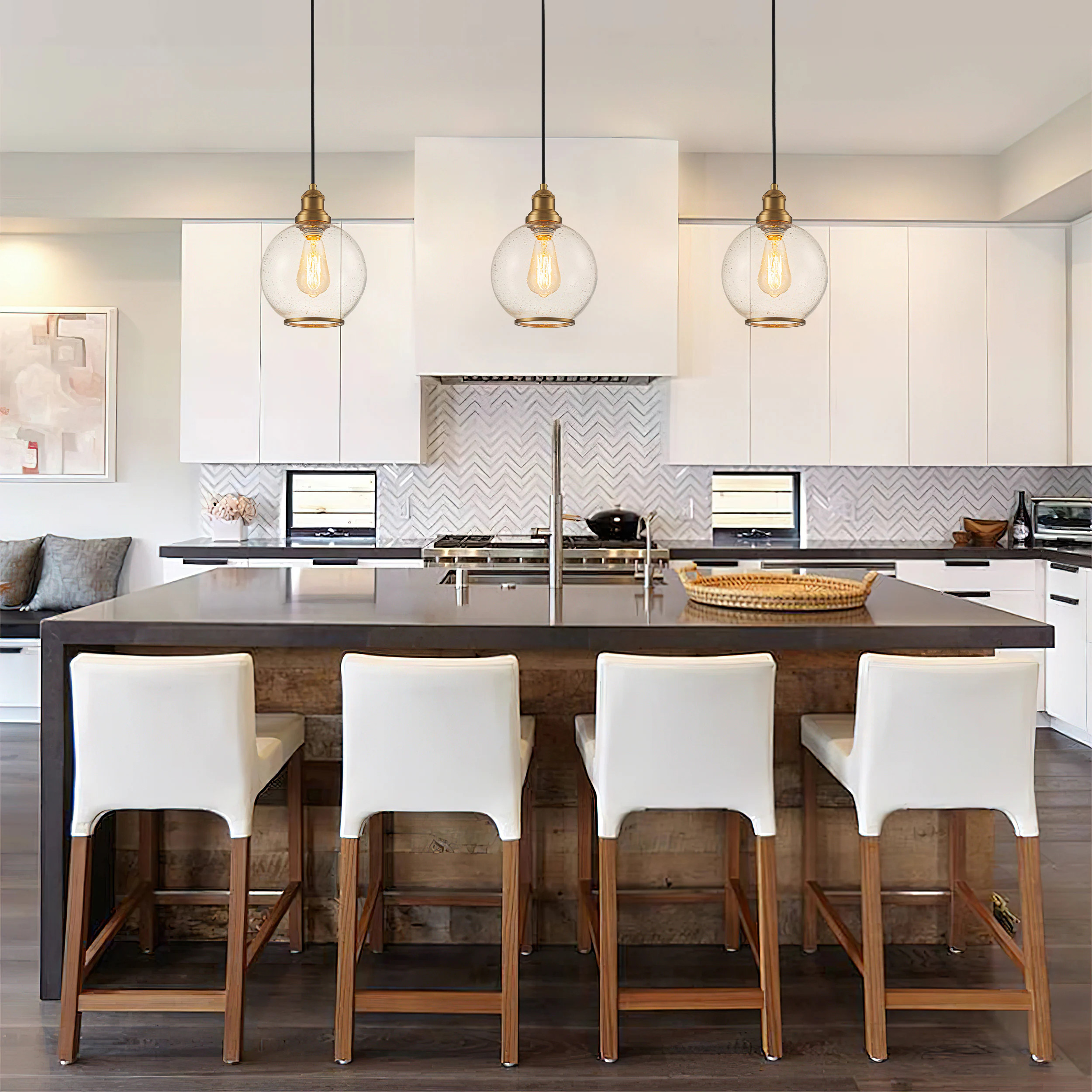 Zicbol 1 -Light Brass Transitional Seeded glass Globe Small Hanging Pendant light | PD1065651 | Lowe's