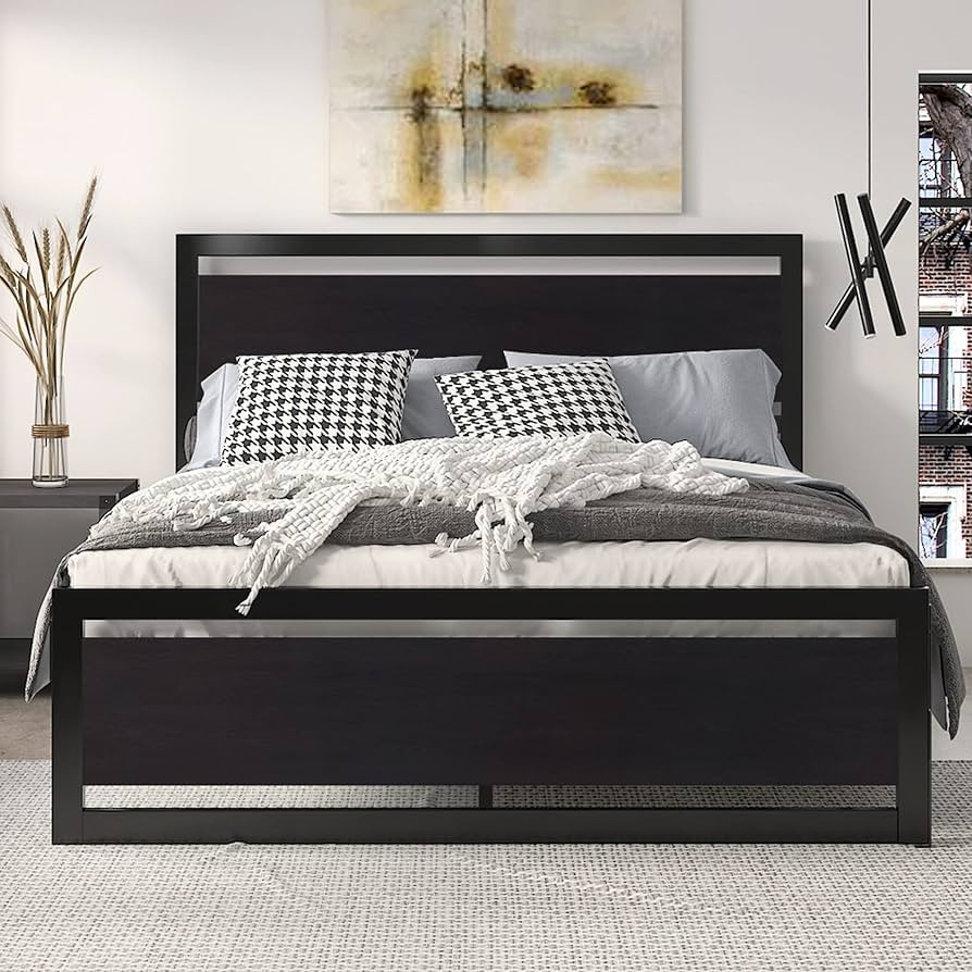 SHA CERLIN Queen Size Bed Frame with Modern Headboard, Heavy Duty Platform Metal Base with Square... | Amazon (US)