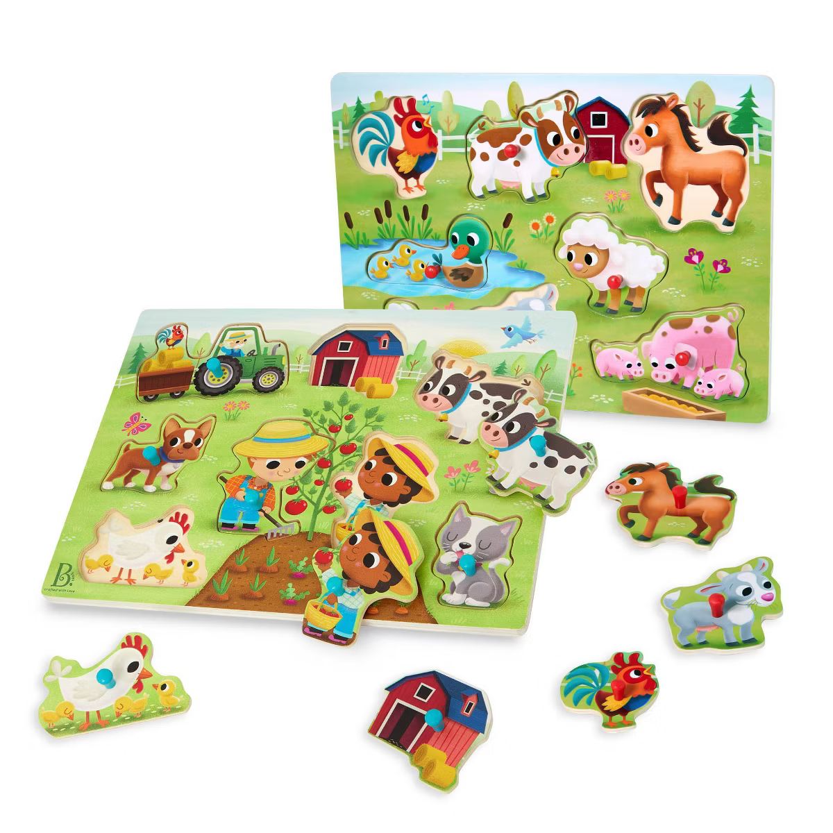 B. toys - Peg Puzzles Peek & Explore - Farm Animals & Barnyard - 2pk - 18pc | Target