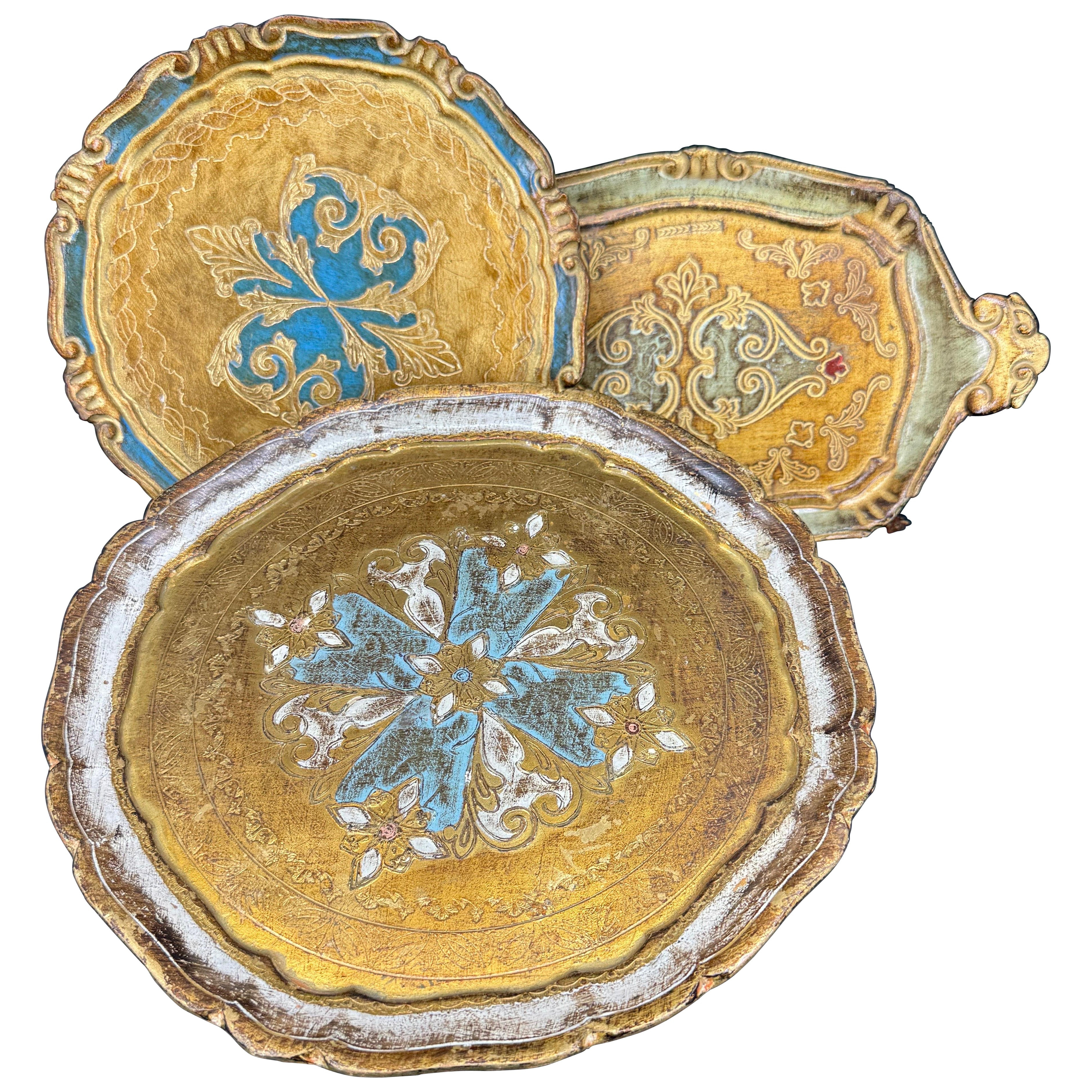 Collection of Italian Mid-Century Gilt Wood Florentine Trays | 1stDibs