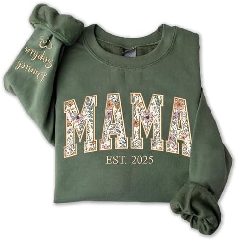 UrbanNEST Personalized Floral Embroidered Applique Mama Sweatshirt For Women, Custom Mom Gifts fr... | Amazon (US)