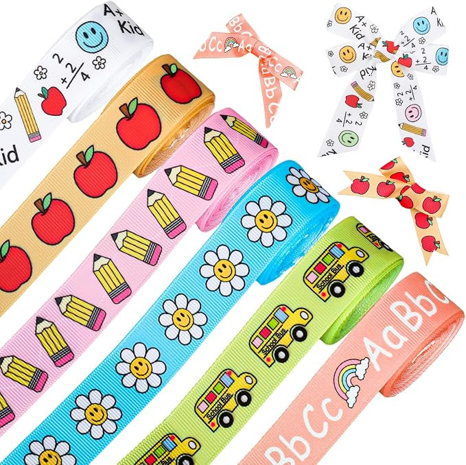 Whaline 6 Rolls Back to School Grosgrain Ribbons Groovy Pastel Fabric Craft Ribbon School Bus Dai... | Amazon (US)