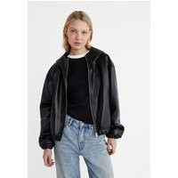 Stradivarius Leather effect hooded jacket Black L | Stradivarius (UK)