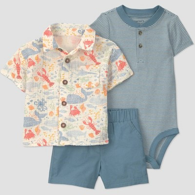 Carter's Just One You® Baby Boys' 3pc Sea Animals T-Shirt with Bodysuit and Shorts Set - Blue/Ivory Newborn | Target